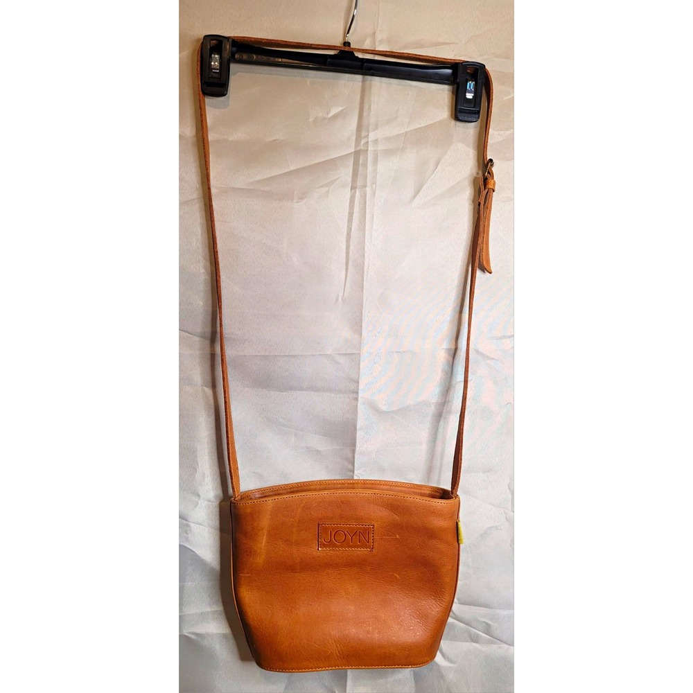JOYN Brown Leather Crossbody Bag, Zip Closure, Lined, Inner Pockets, Logo